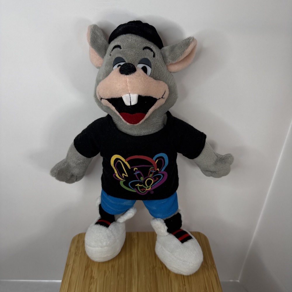 Vintage Limited Edition Neon Shirt Chuck‎ E. Cheese, 12 Inch Plush With Hat.